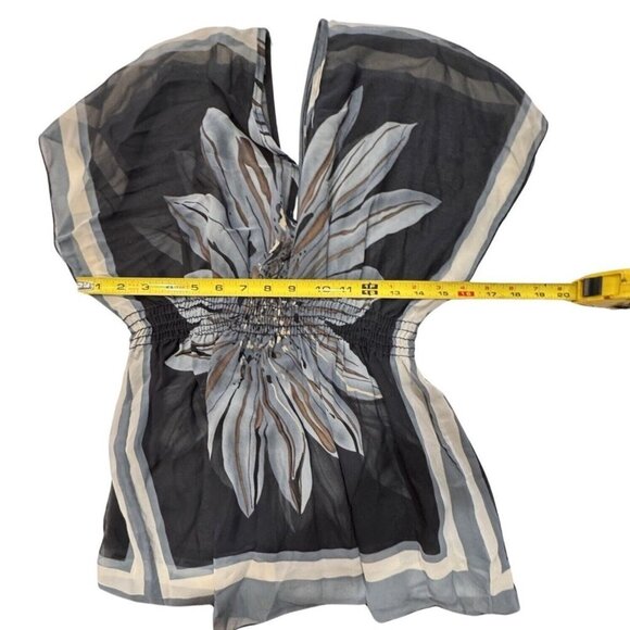 Semi-Sheer Floral Handkerchief Blouse Women's XS (0-2) Black Gray Boho Indie Hip - Picture 9 of 13